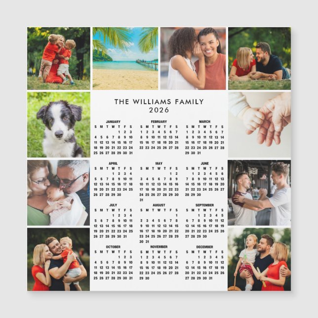2026 Calendar 10 Photo Collage Family Magnet (Front)