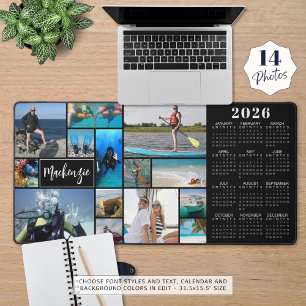 2026 Calendar 14 Photos Name Custom Colour Desk Mat