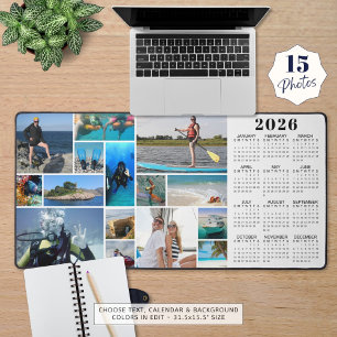 2026 Calendar 15 Photos Monogram Custom Colours Desk Mat