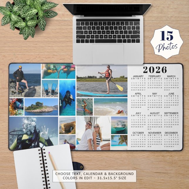2026 Calendar 15 Photos Monogram Custom Colours Desk Mat (Creator Uploaded)