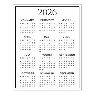 2026 Calendar #2 Four Rows, Three Columns Rubber Stamp
