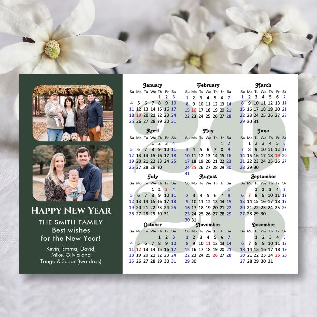 2026 Calendar 2 Photo Modern Sage Green Magnetic (Creator Uploaded)