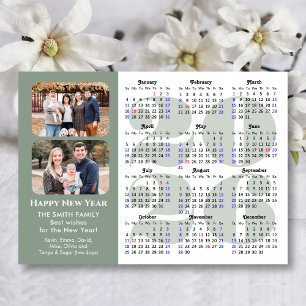 2026 Calendar 2 Photo Modern Sage Green Magnetic