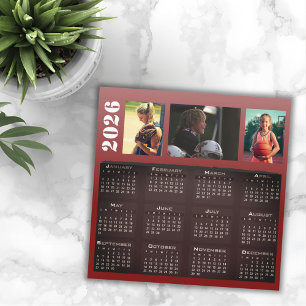 2026 Calendar 3 Photo Collage Magnet Card
