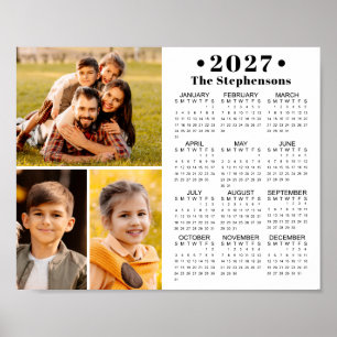 2026 Calendar 3 Photo Collage Personalised Poster