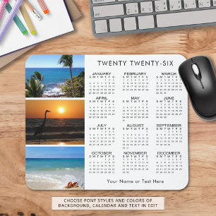 2026 Calendar 3 Photo Personalised Custom Colour Mouse Pad