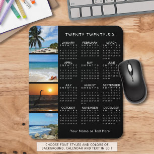 2026 Calendar 4 Photo Collage Personalised Colour Mouse Pad