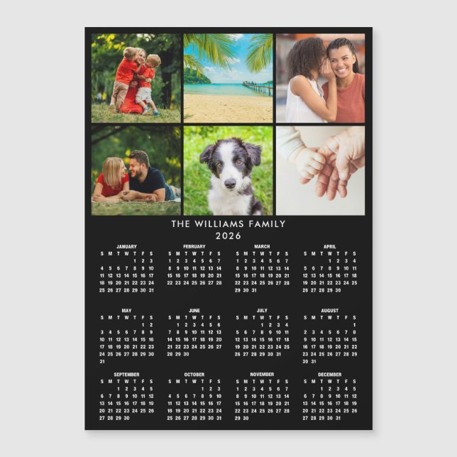2026 Calendar 6 Photo Collage Modern Magnet (Front)