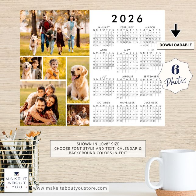 2026 Calendar 6 Photo Collage Personalised Poster (Creator Uploaded)