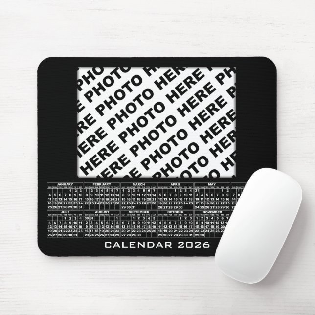 2026 Calendar Add 1 Photos Mousepad Black (With Mouse)