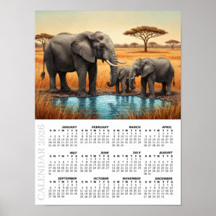 2026 Calendar, African Elephans, Safari, Africa Poster