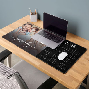 2026 Calendar and  Family Script Gradient Photo Desk Mat
