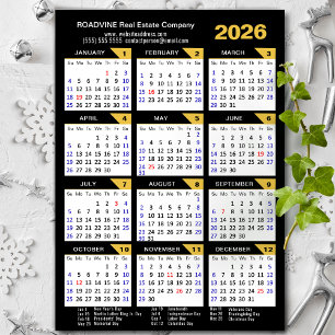 2026 Calendar Black Gold Modern Business Magnetic