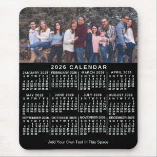 2026 Calendar Black Personalized Photo Name Bold Mouse Pad