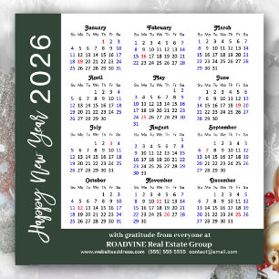2026 Calendar Black White Corporate Magnetic Card