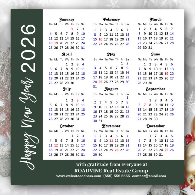 2026 Calendar Black White Corporate Magnetic Card (Creator Uploaded)