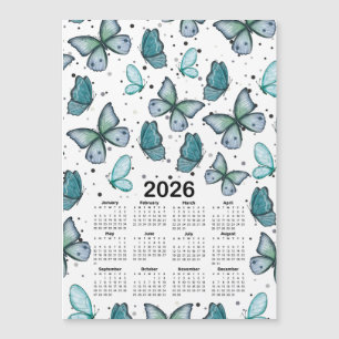 2026 Calendar Blue Green Butterflies Pattern