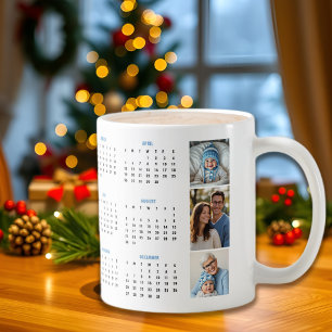 2026 calendar blue photo collage three photos coffee mug