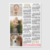 2026 Calendar Blush Pink Gold Custom Photos Magnet