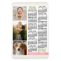 2026 Calendar Blush Pink Gold Family Photo Collage