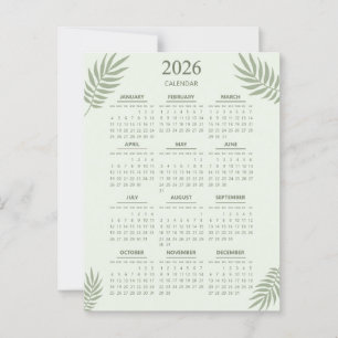 2026 Calendar Boho Floral Aesthetic Sage Green Postcard
