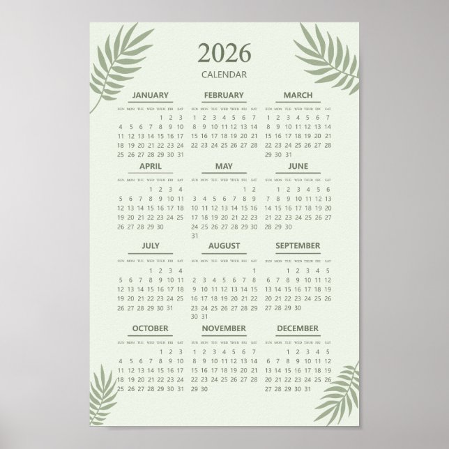 2026 Calendar Boho Floral Aesthetic Sage Green Poster (Front)