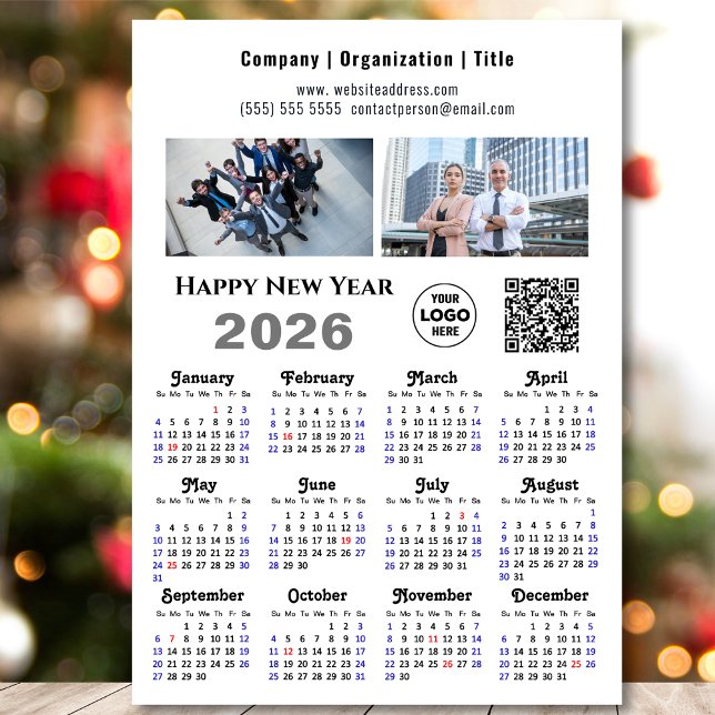 2026 Calendar Business 2 Photo Logo QR Magnetic (Creator Uploaded)