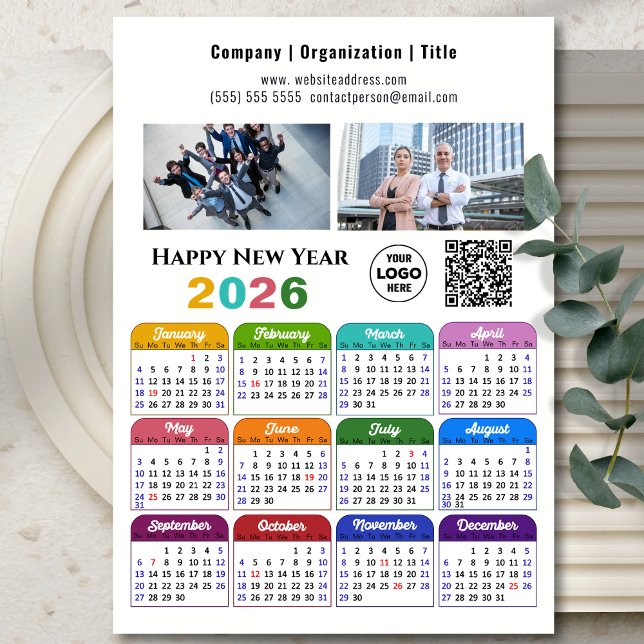 2026 Calendar Business 2 Photo Logo QR Magnetic (Creator Uploaded)