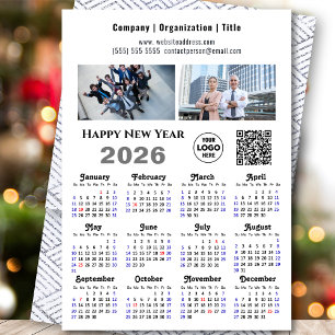 2026 Calendar Business 2 Photo Logo QR Minimalist Holiday Card