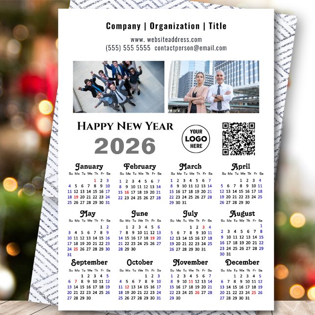 2026 Calendar Business 2 Photo Logo QR Minimalist Holiday Card (Creator Uploaded)