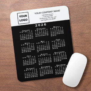 2026 Calendar Business Logo and Text Black White Mouse Pad