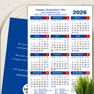 2026 Calendar Business Logo Blue Red Minimalist Holiday Card