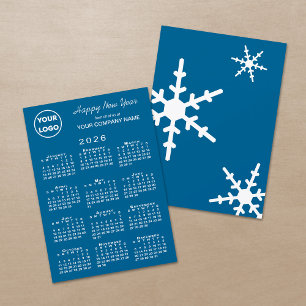 2026 Calendar Business Logo Blue Snowflake Holiday Card