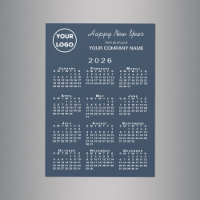 2026 Calendar Business Logo Navy Holiday Magnet