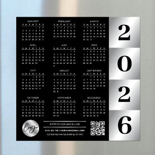 2026 Calendar Business Logo QR Code Black & Silver