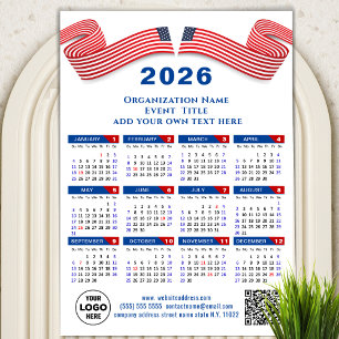 2026 Calendar Business Logo QR code Blue Magnetic