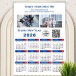 2026 Calendar Business Logo QR code Blue Magnetic<br><div class="desc">2026 Calendar Business 2 Photos, Logo & QR code Simple Blue Red Magnetic Card. All the texts are pre-arranged for you to personalise easily and quickly with your own details. Wish you all a Happy Holidays and an Amazing New Year! For many other card designs, please visit: (Holiday Cards) https://www.zazzle.com/collections/119095696689680604...</div>