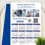 2026 Calendar Business Logo QR Code Simple Blue  Holiday Card<br><div class="desc">2026 Calendar Business 2 Photo, Logo & QR code Blue Red Holiday Card. All the texts are pre-arranged for you to personalise easily and quickly with your own details. Wish you all a Happy Holidays and an Amazing New Year! For many other card designs, please visit (Holiday Cards) https://www.zazzle.com/collections/119095696689680604 (Holiday...</div>