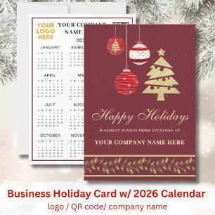 2026 Calendar Business Logo QR Festive  Holiday Card