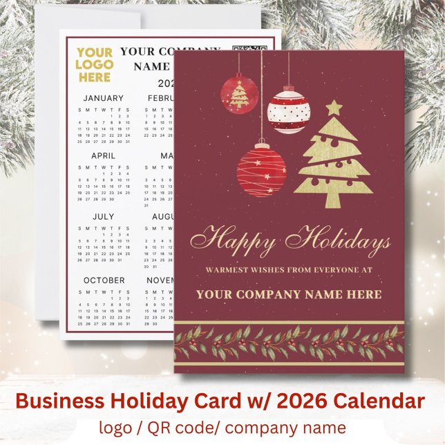 2026 Calendar Business Logo QR Festive  Holiday Card (Creator Uploaded)