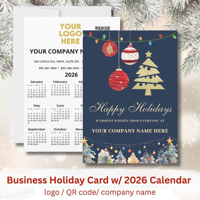 2026 Calendar Business Logo QR Festive  Holiday Card (Creator Uploaded)