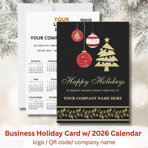 2026 Calendar Business Logo QR Festive  Holiday Card
