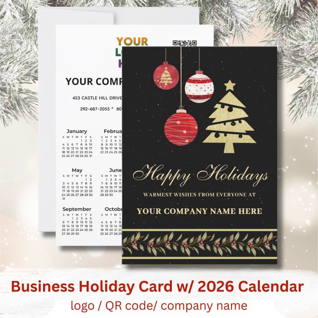 2026 Calendar Business Logo QR Festive  Holiday Card (Creator Uploaded)