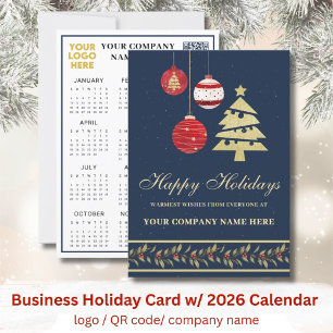 2026 Calendar Business Logo QR Festive Holiday Card