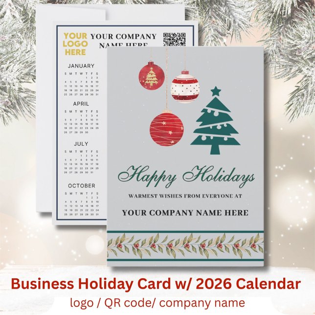 2026 Calendar Business Logo QR Festive  Holiday Card (Creator Uploaded)