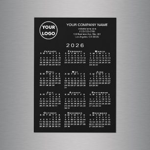 2026 Calendar Business Logo Text Black Magnet Card