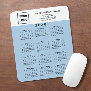 2026 Calendar Business Logo Text Light Blue Mouse Pad