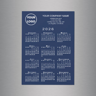 2026 Calendar Business Logo Text Navy Magnet Card
