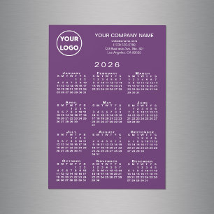 2026 Calendar Business Logo Text Purple Magnet
