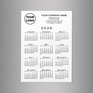 2026 Calendar Business Logo Text White Magnet Card